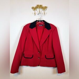 7th Avenue Design Studio Red Blazer with Black Contrast Collar and Trim. Size 14